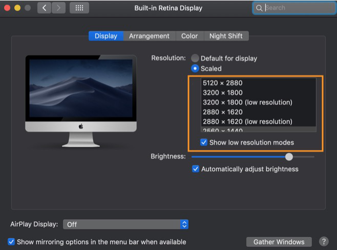 By default, retina mode, macOS renders always full-resolution images. It only simulates UIs to look like the target resolution. So, even though it's scaled, full-screen 4k videos will be played in the full resolution. On the other hand, with the low resolution mode, macOS just renders the target resolution image.